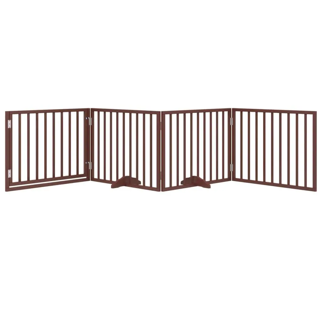 Dog Gate Foldable 4 Panels with Door for Living Room Kitchen Stairs Doorways Brown Poplar Wood