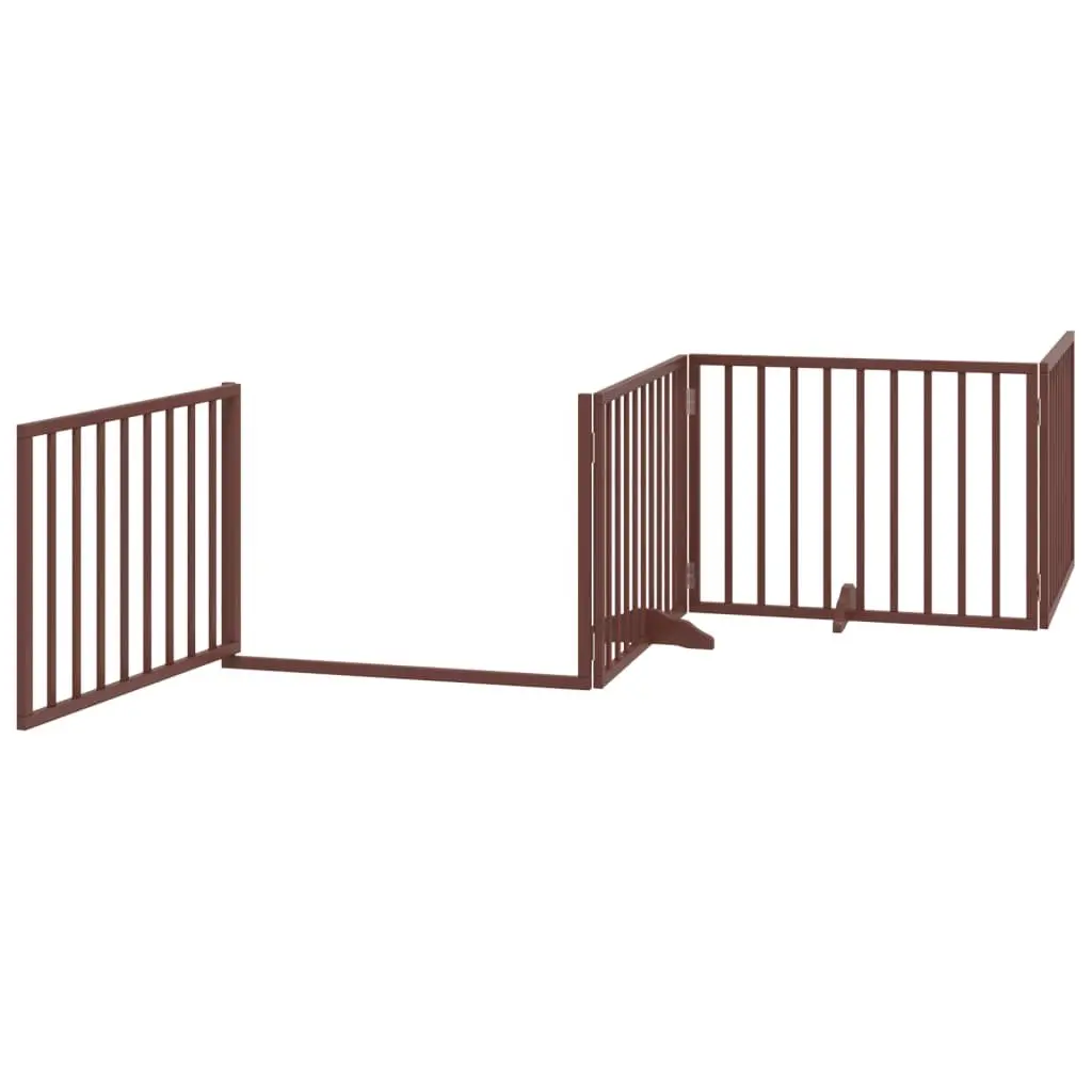 Dog Gate Foldable 4 Panels with Door for Living Room Kitchen Stairs Doorways Brown Poplar Wood