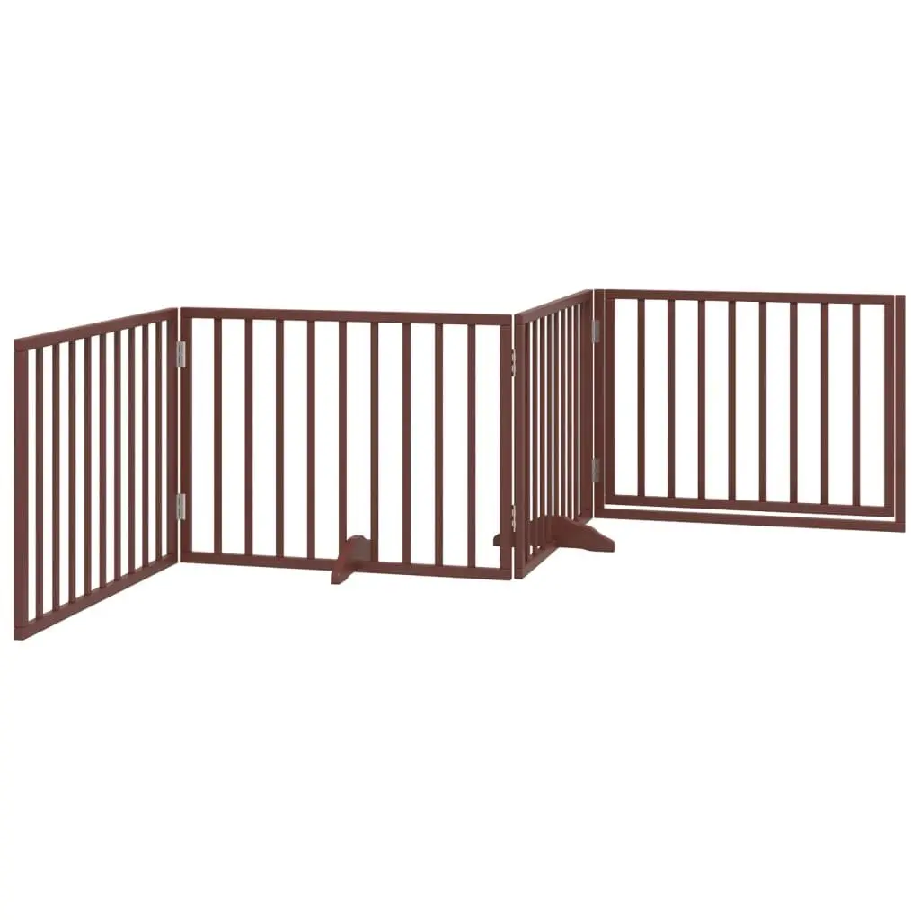 Dog Gate Foldable 4 Panels with Door for Living Room Kitchen Stairs Doorways Brown Poplar Wood