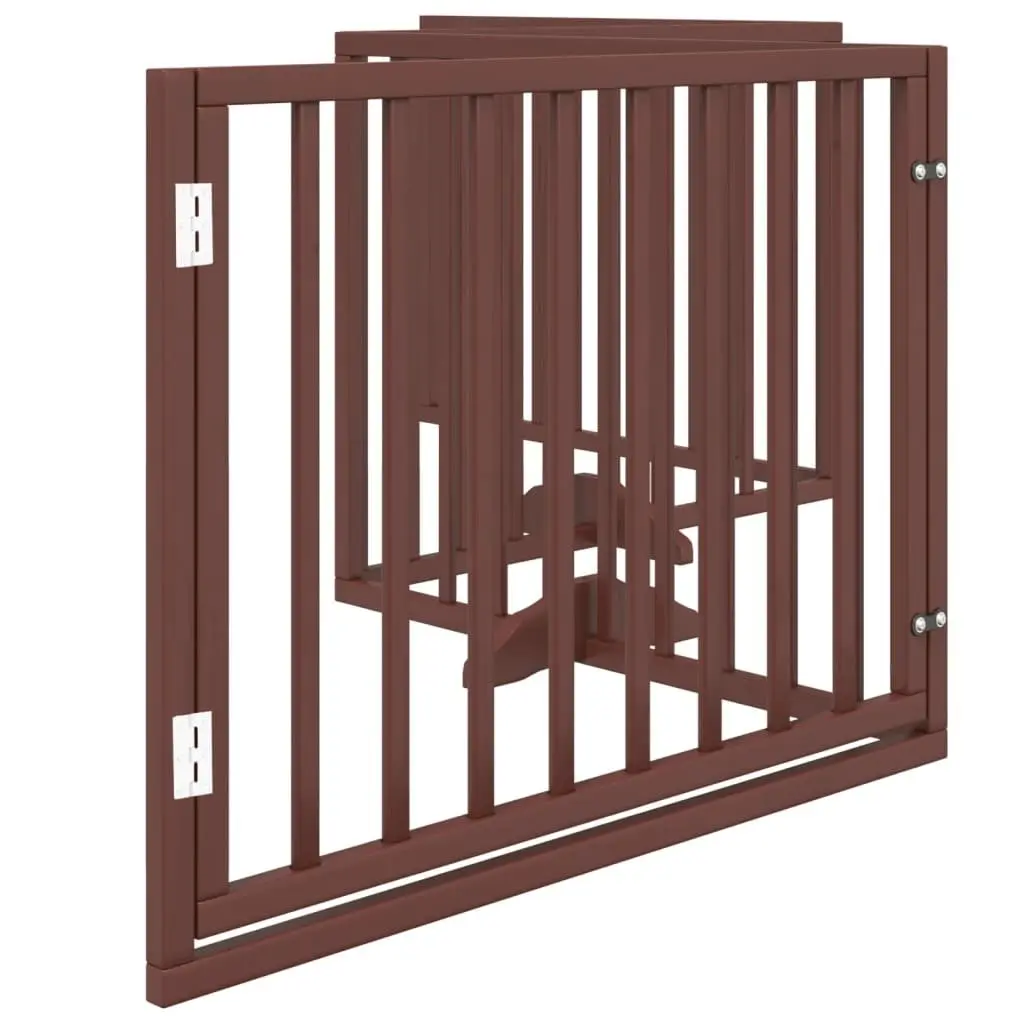 Dog Gate Foldable 4 Panels with Door for Living Room Kitchen Stairs Doorways Brown Poplar Wood