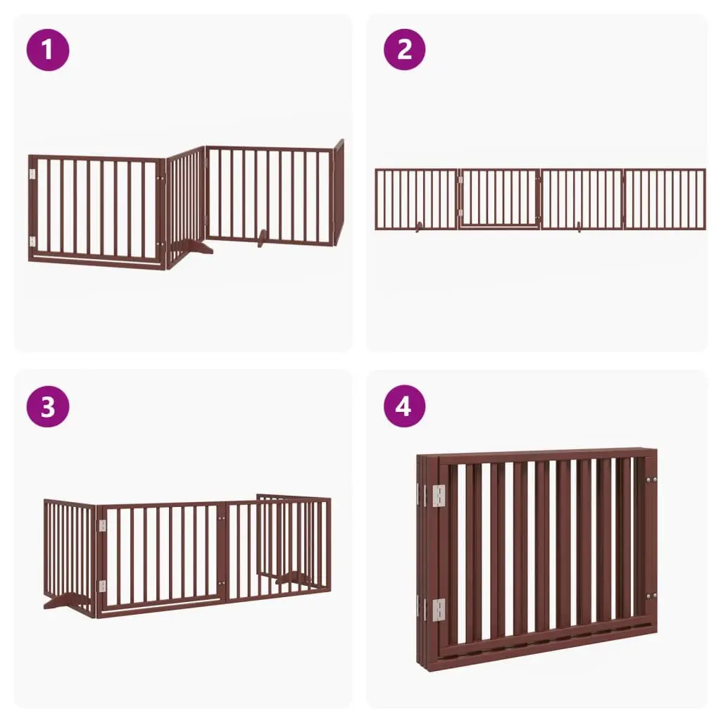 Dog Gate Foldable 4 Panels with Door for Living Room Kitchen Stairs Doorways Brown Poplar Wood