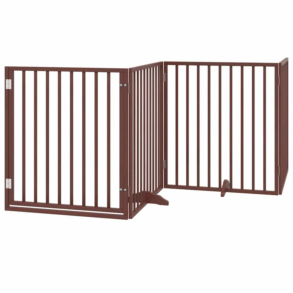 Foldable Dog Barrier Gate 4 Panels Brown Poplar Wood 320cm Pet Safety Door