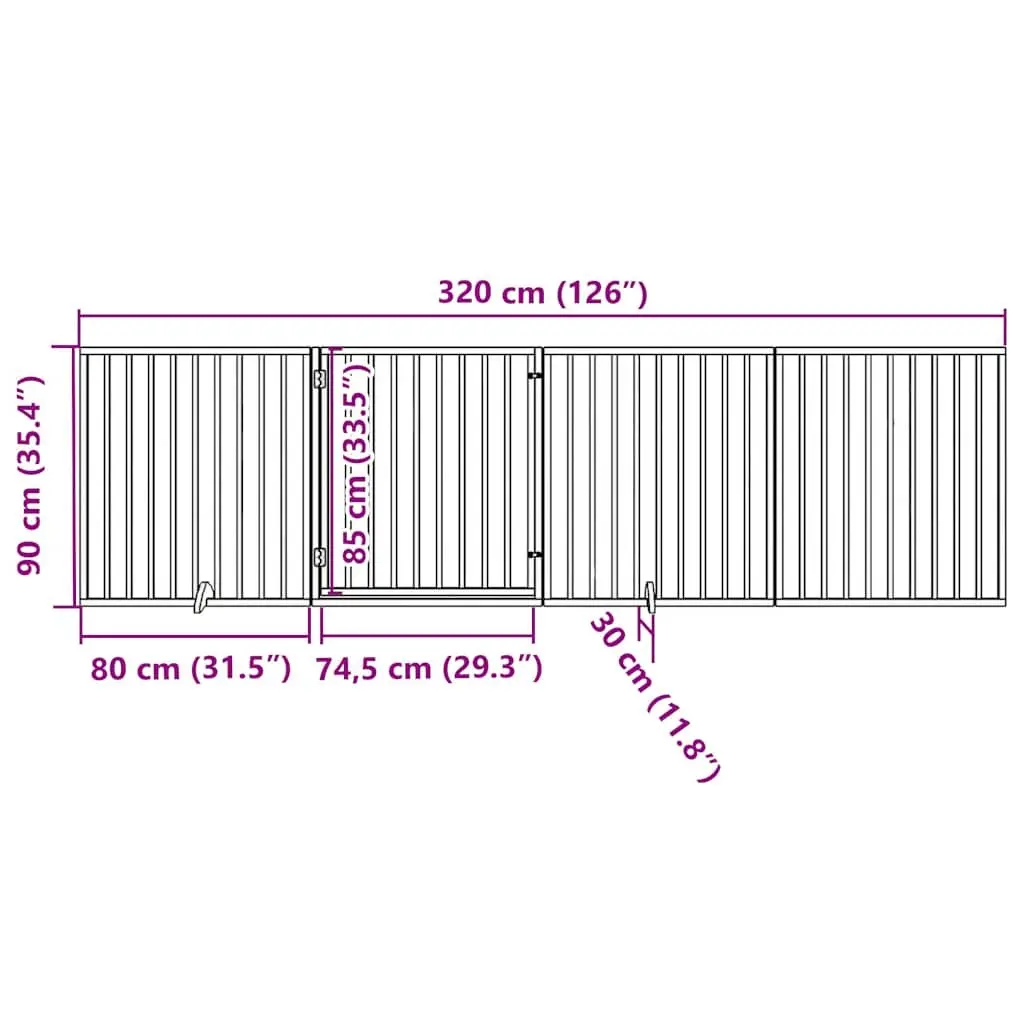 Foldable Dog Barrier Gate 4 Panels Brown Poplar Wood 320cm Pet Safety Door
