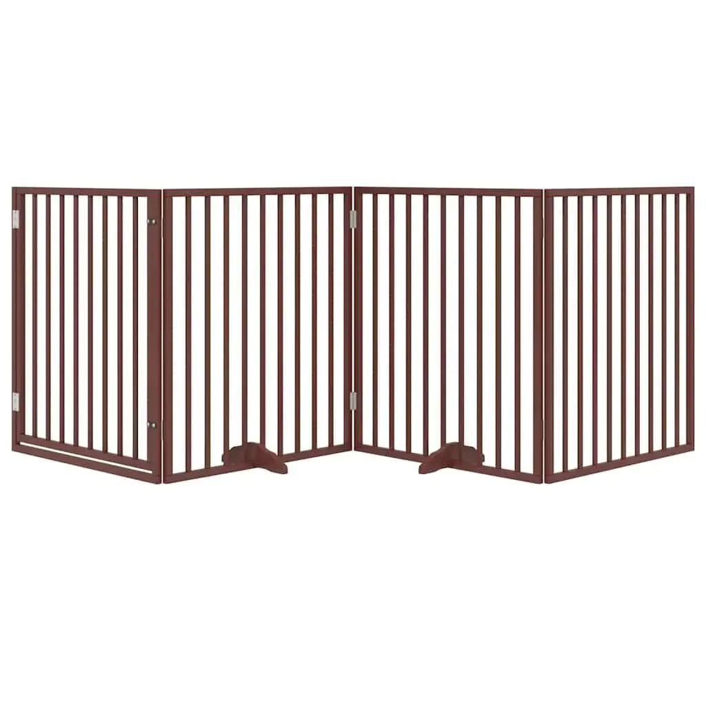 Foldable Dog Barrier Gate 4 Panels Brown Poplar Wood 320cm Pet Safety Door