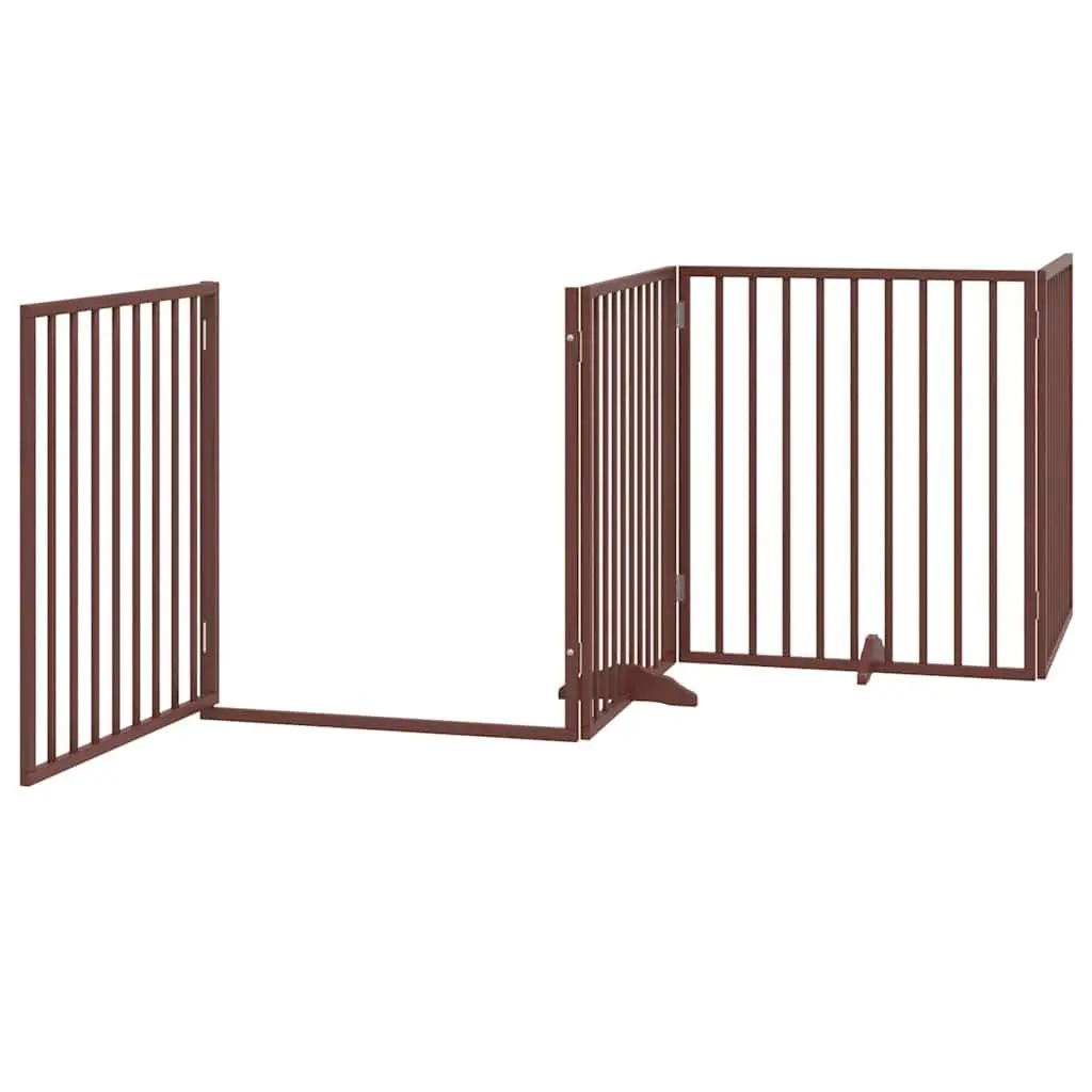 Foldable Dog Barrier Gate 4 Panels Brown Poplar Wood 320cm Pet Safety Door