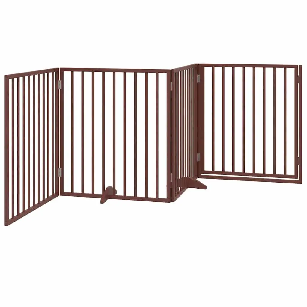 Foldable Dog Barrier Gate 4 Panels Brown Poplar Wood 320cm Pet Safety Door