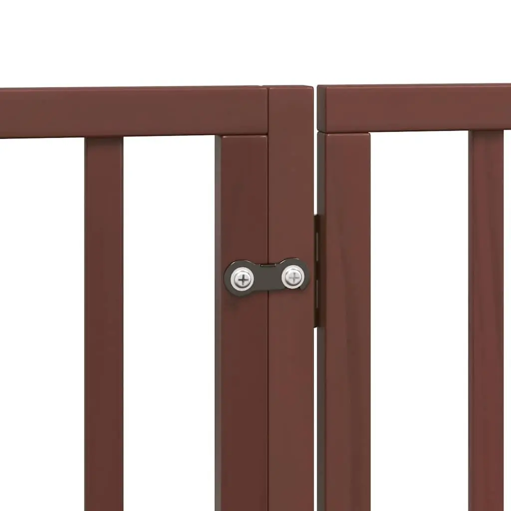 Foldable Dog Barrier Gate 4 Panels Brown Poplar Wood 320cm Pet Safety Door
