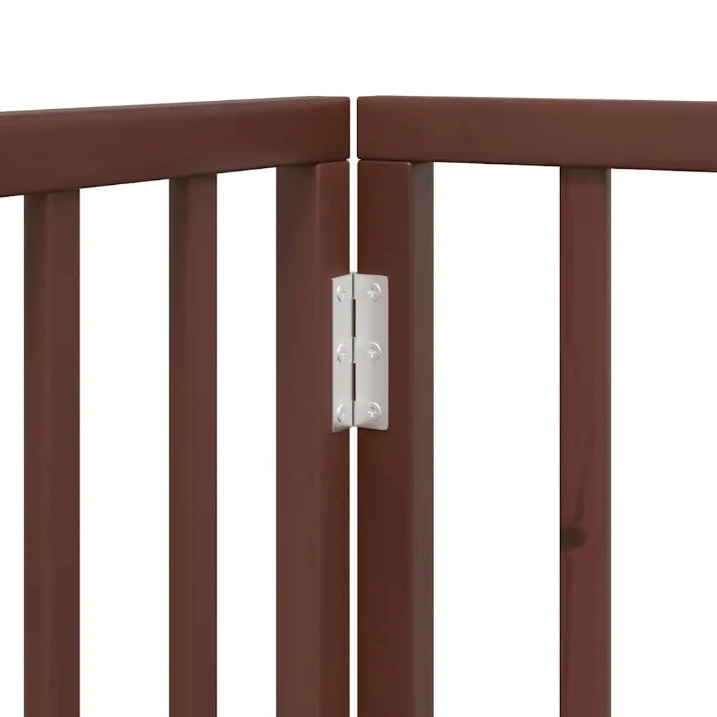 Foldable Dog Barrier Gate 4 Panels Brown Poplar Wood 320cm Pet Safety Door
