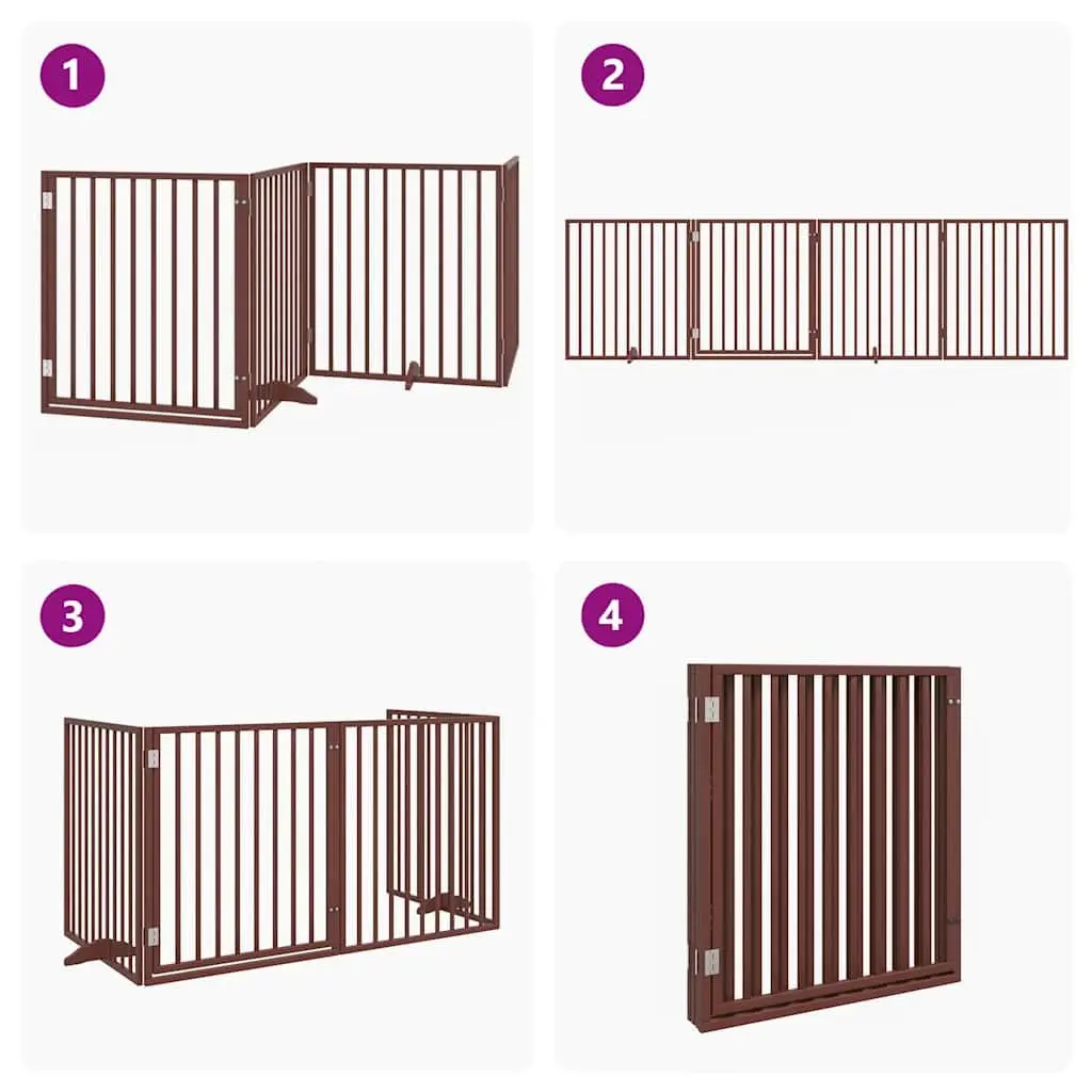 Foldable Dog Barrier Gate 4 Panels Brown Poplar Wood 320cm Pet Safety Door