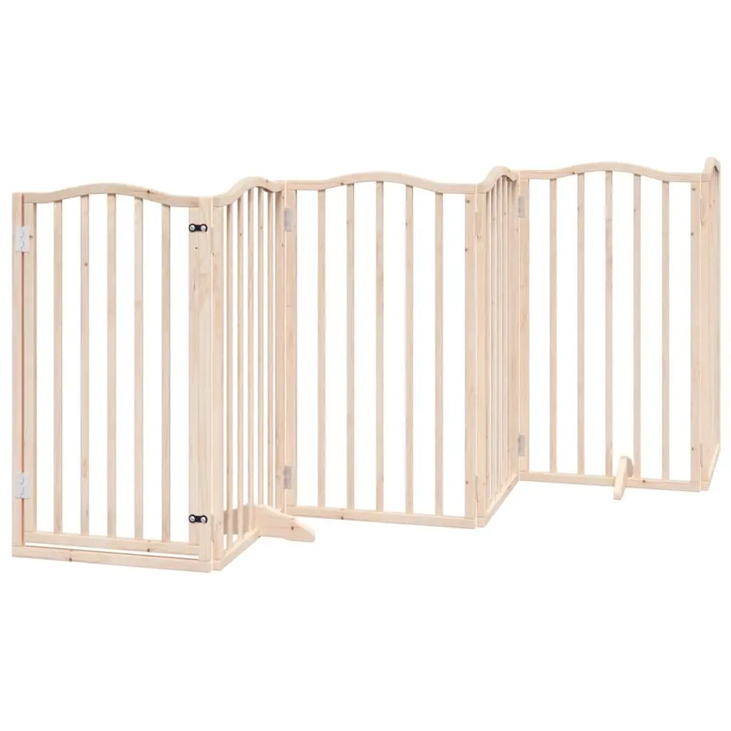 Dog Gate Foldable 6 Panel Pet Safety Barrier Poplar Wood Enclosure with Door