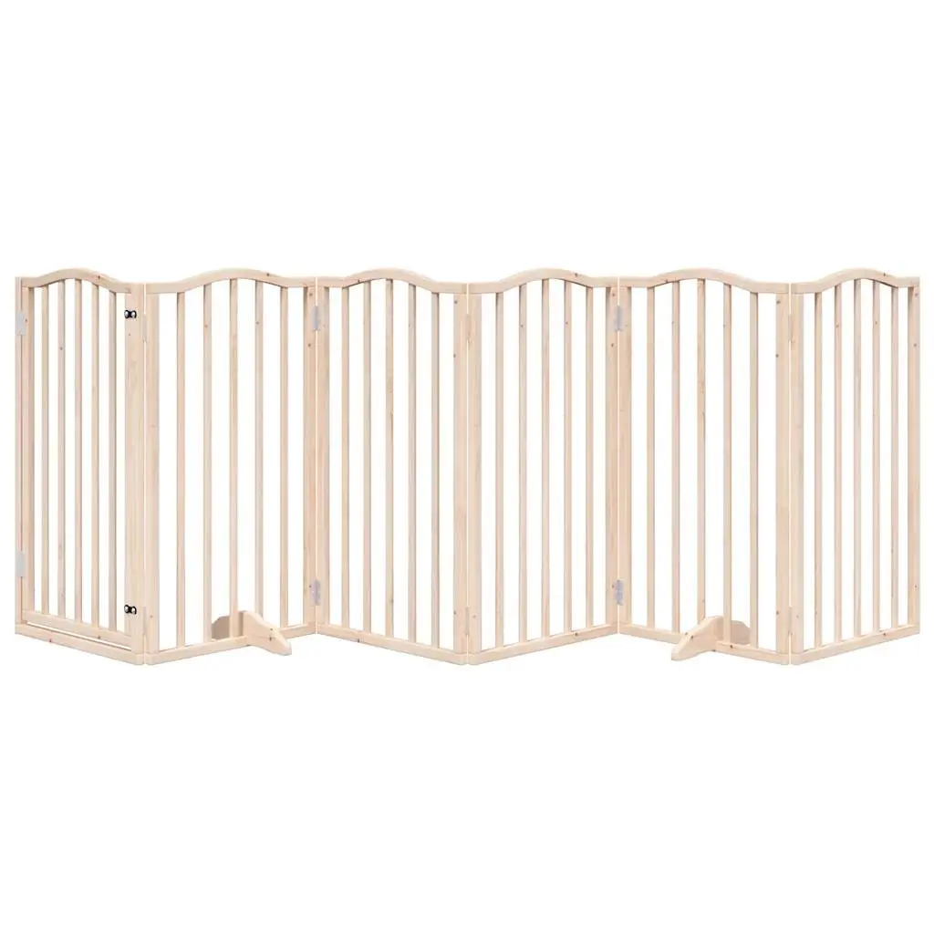 Dog Gate Foldable 6 Panel Pet Safety Barrier Poplar Wood Enclosure with Door