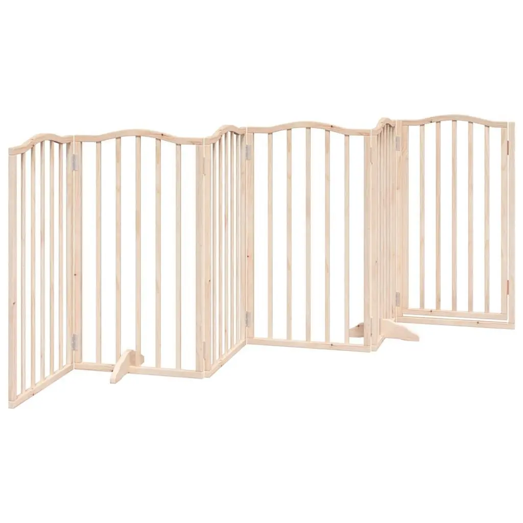 Dog Gate Foldable 6 Panel Pet Safety Barrier Poplar Wood Enclosure with Door