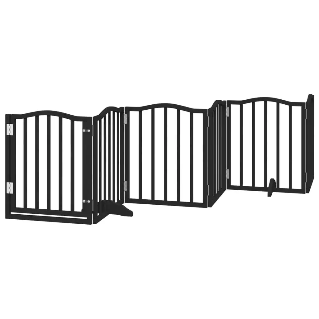 Dog Gate Foldable 6 Panels Black 300cm Poplar Wood Pet Safety Barrier Door