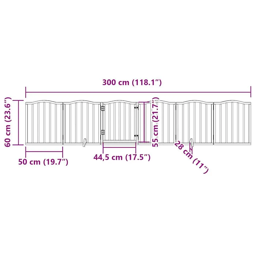Dog Gate Foldable 6 Panels Black 300cm Poplar Wood Pet Safety Barrier Door