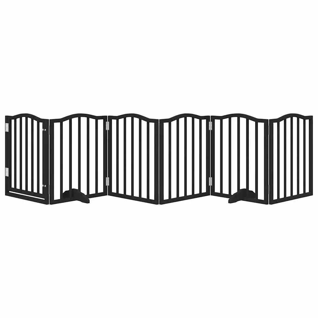 Dog Gate Foldable 6 Panels Black 300cm Poplar Wood Pet Safety Barrier Door