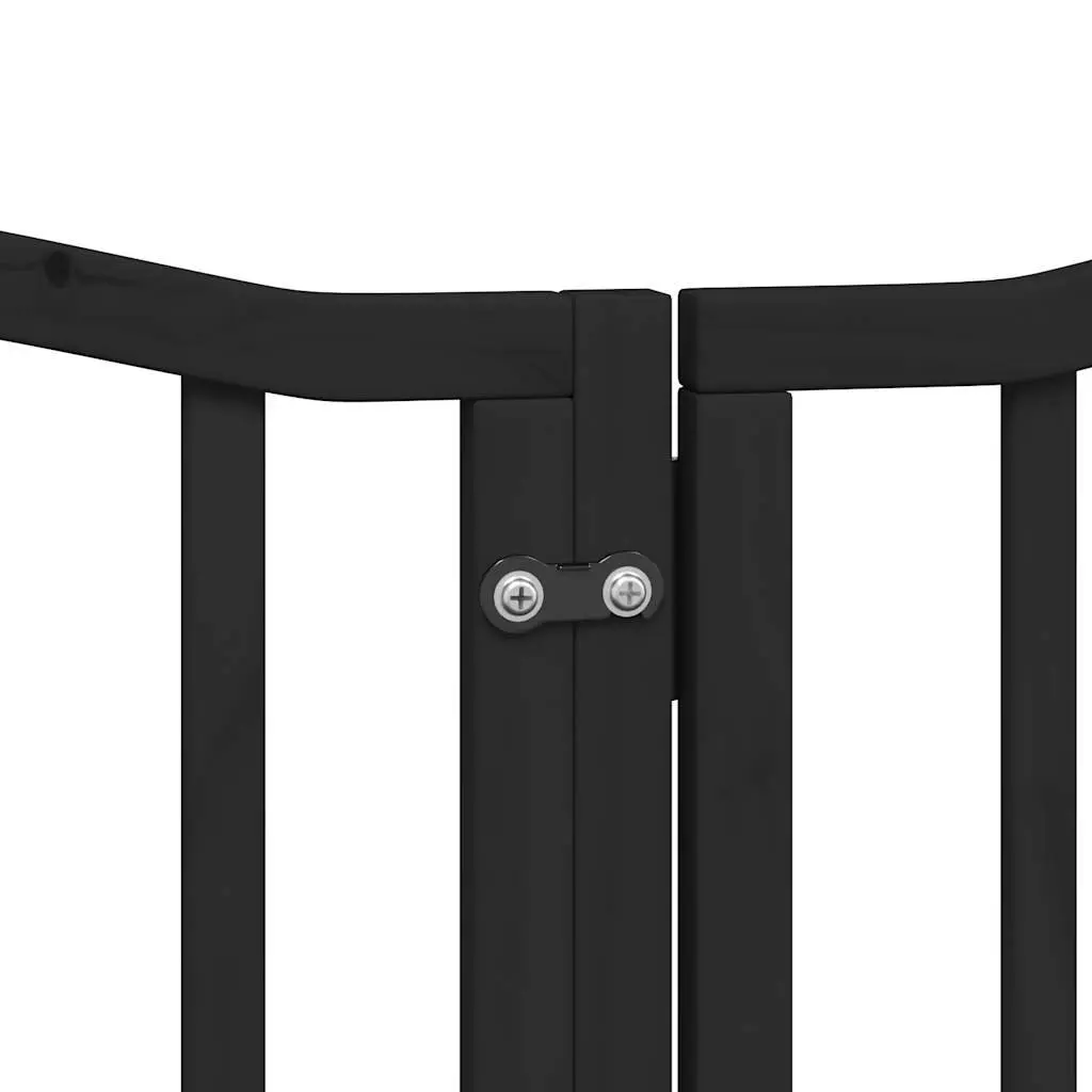 Dog Gate Foldable 6 Panels Black 300cm Poplar Wood Pet Safety Barrier Door