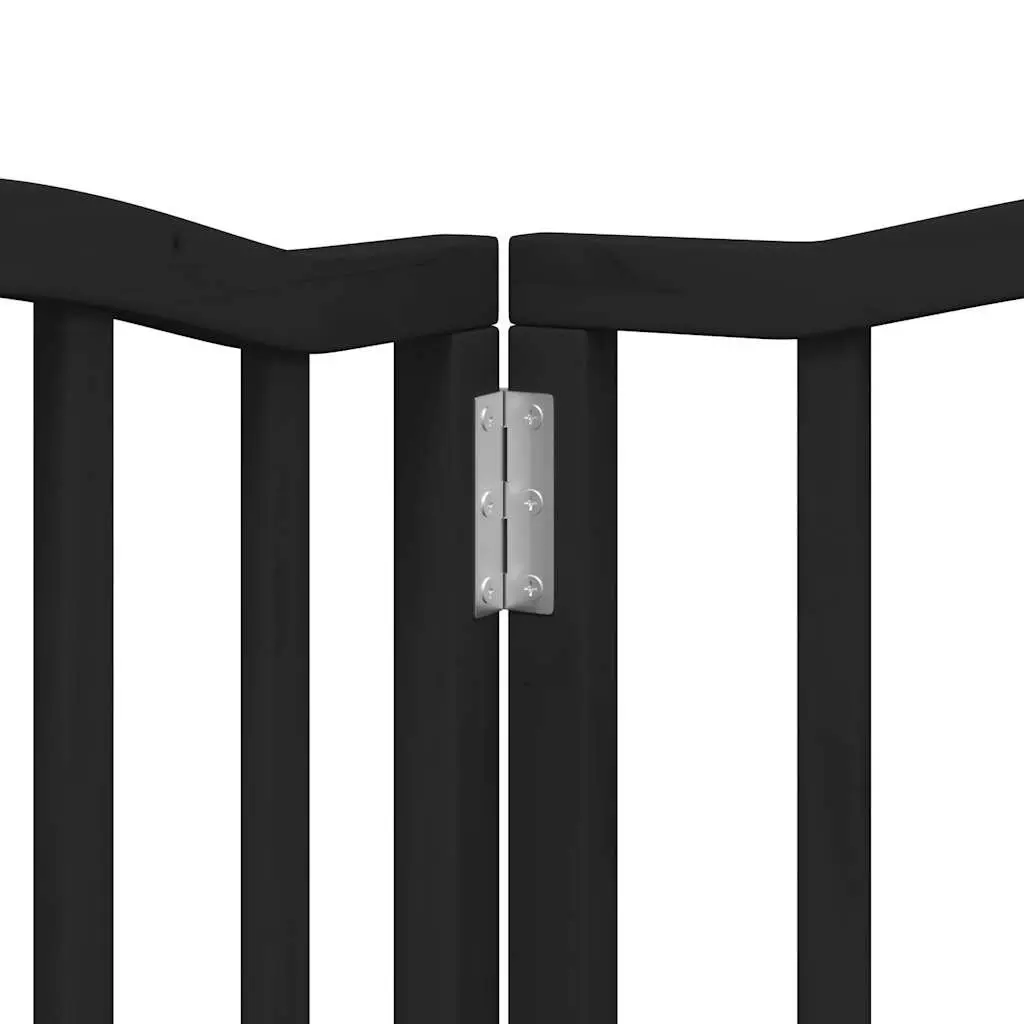 Dog Gate Foldable 6 Panels Black 300cm Poplar Wood Pet Safety Barrier Door