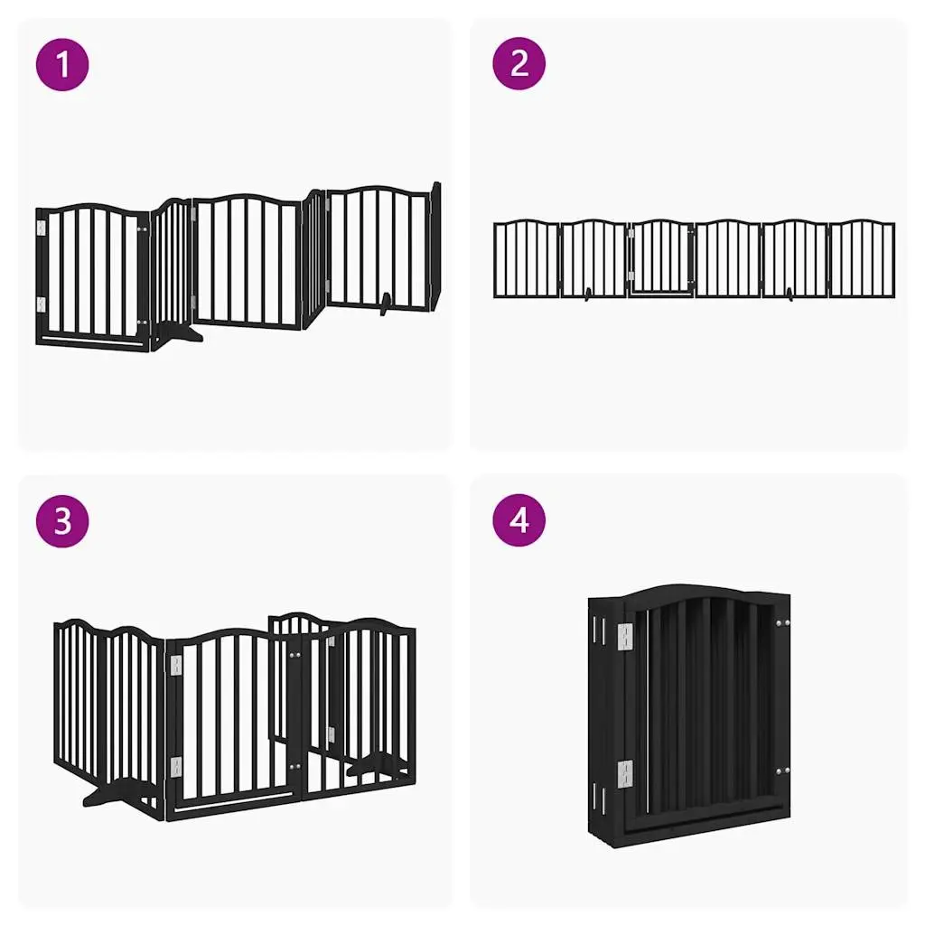 Dog Gate Foldable 6 Panels Black 300cm Poplar Wood Pet Safety Barrier Door