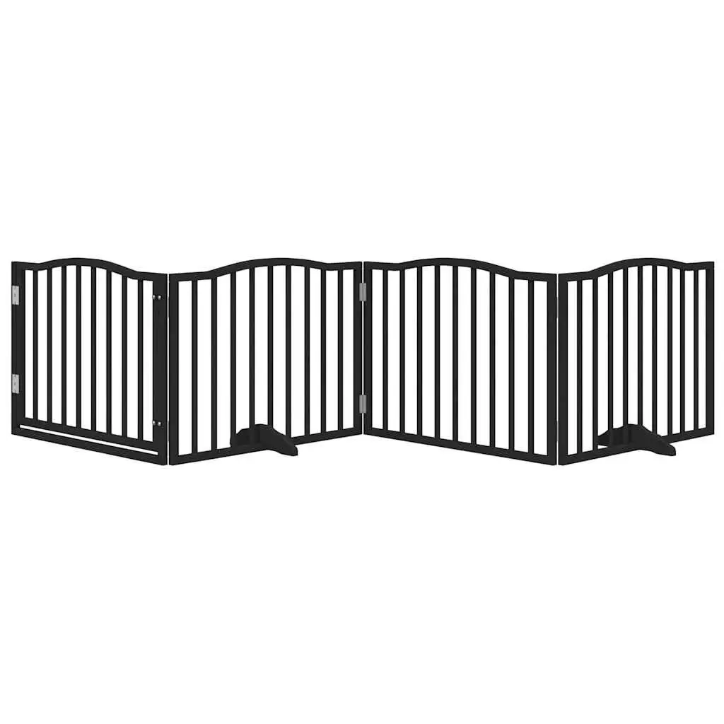 Pet Safety Barrier Foldable 4 Panel Gate Black 320cm Poplar Wood for Dogs