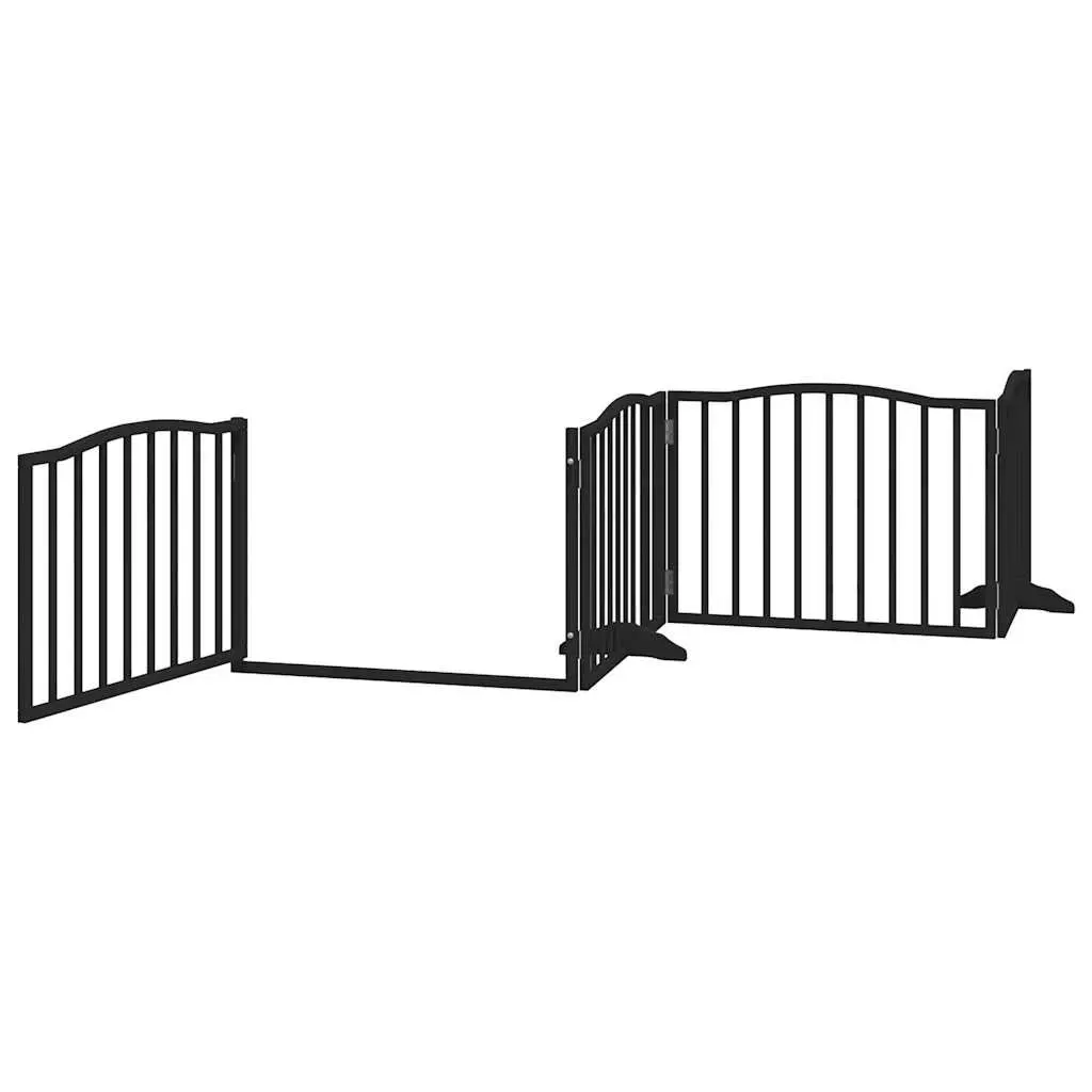 Pet Safety Barrier Foldable 4 Panel Gate Black 320cm Poplar Wood for Dogs