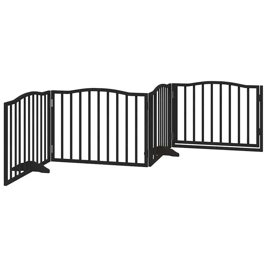 Pet Safety Barrier Foldable 4 Panel Gate Black 320cm Poplar Wood for Dogs