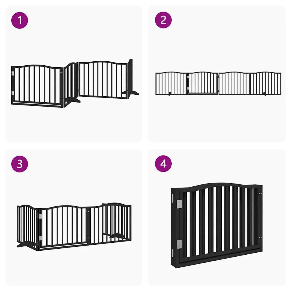 Pet Safety Barrier Foldable 4 Panel Gate Black 320cm Poplar Wood for Dogs