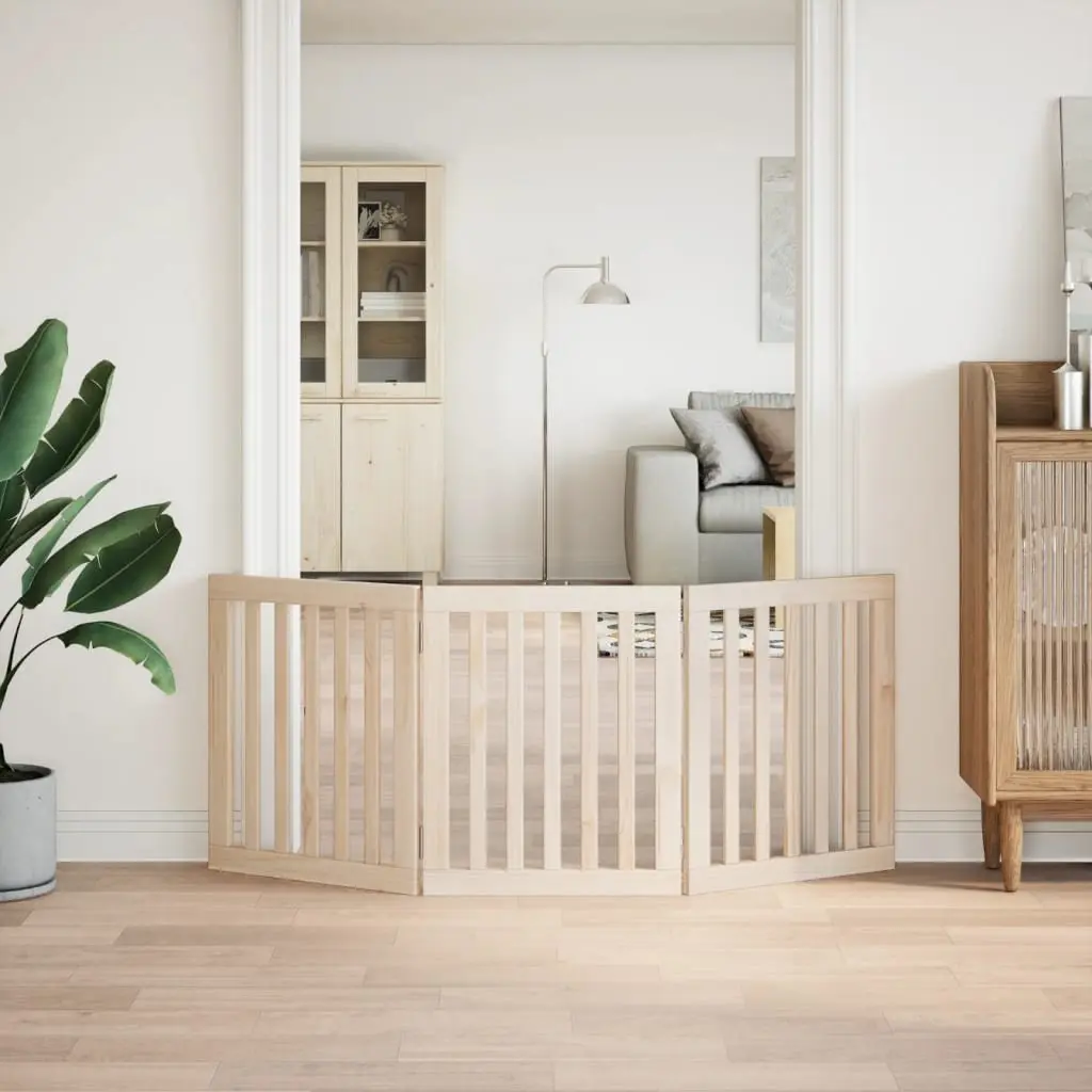 Dog Gate Foldable 3 Panels for Living Room Kitchen Stairs 150 cm Poplar Wood Brown