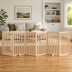 6-Panel Dog Gate: 300cm, Poplar Wood with Door Lock