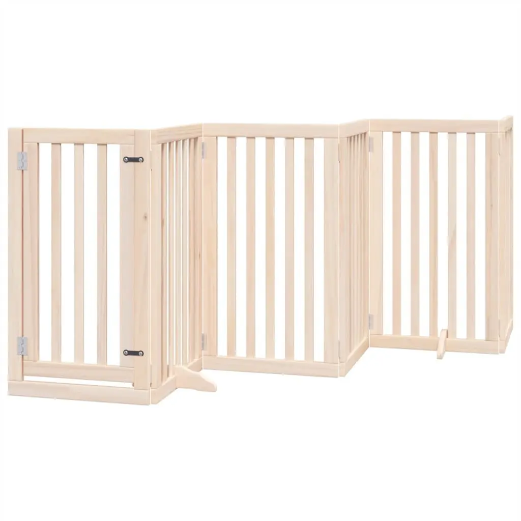 Dog Gate Foldable 6 Panels for Living Room Kitchen 300cm Poplar Wood Pet Safety Barrier with Door Lock