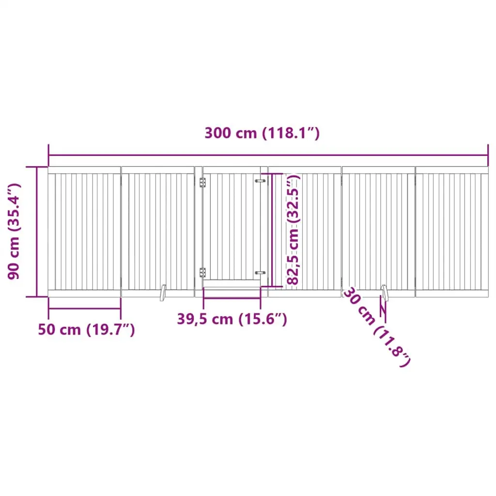 Dog Gate Foldable 6 Panels for Living Room Kitchen 300cm Poplar Wood Pet Safety Barrier with Door Lock