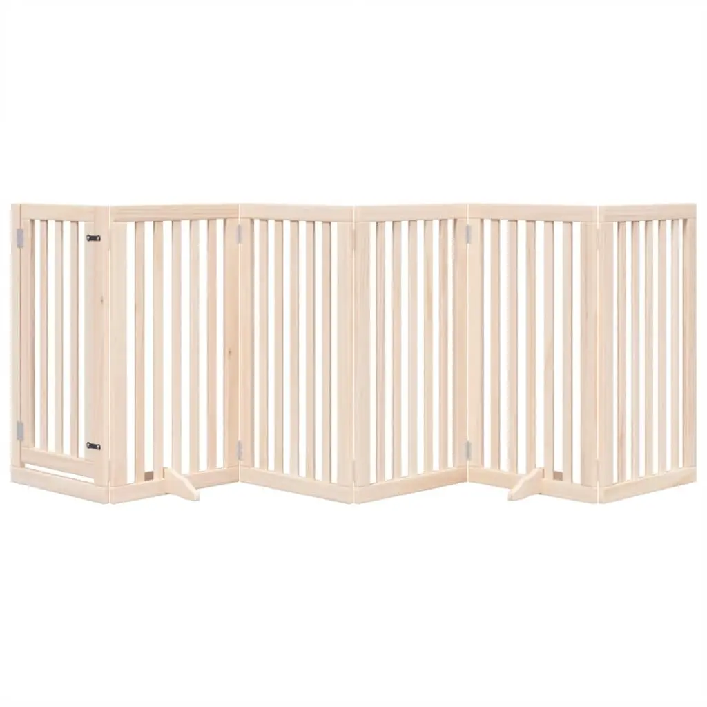 Dog Gate Foldable 6 Panels for Living Room Kitchen 300cm Poplar Wood Pet Safety Barrier with Door Lock