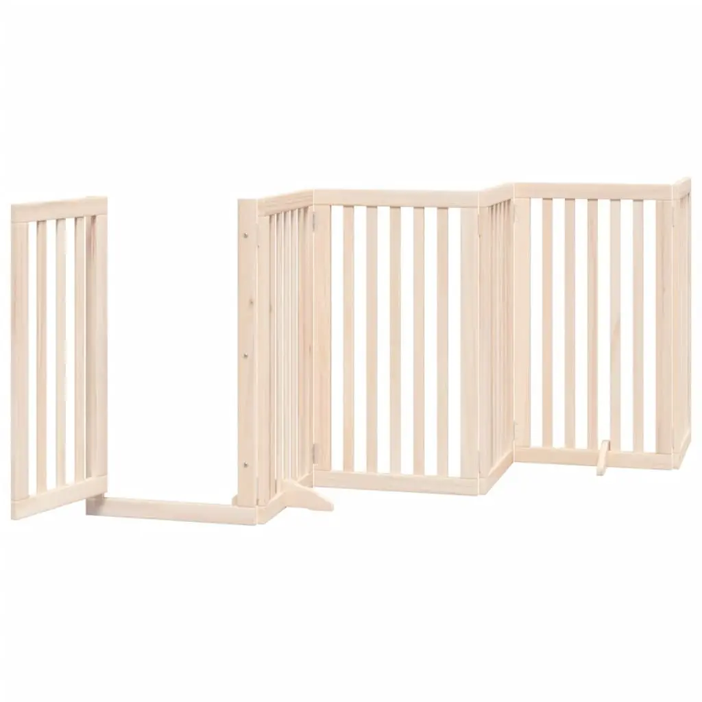 Dog Gate Foldable 6 Panels for Living Room Kitchen 300cm Poplar Wood Pet Safety Barrier with Door Lock