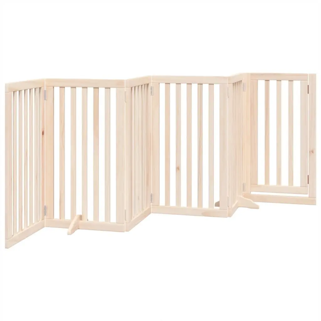 Dog Gate Foldable 6 Panels for Living Room Kitchen 300cm Poplar Wood Pet Safety Barrier with Door Lock