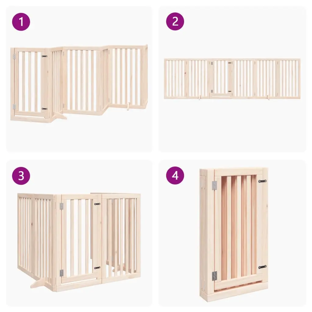 Dog Gate Foldable 6 Panels for Living Room Kitchen 300cm Poplar Wood Pet Safety Barrier with Door Lock