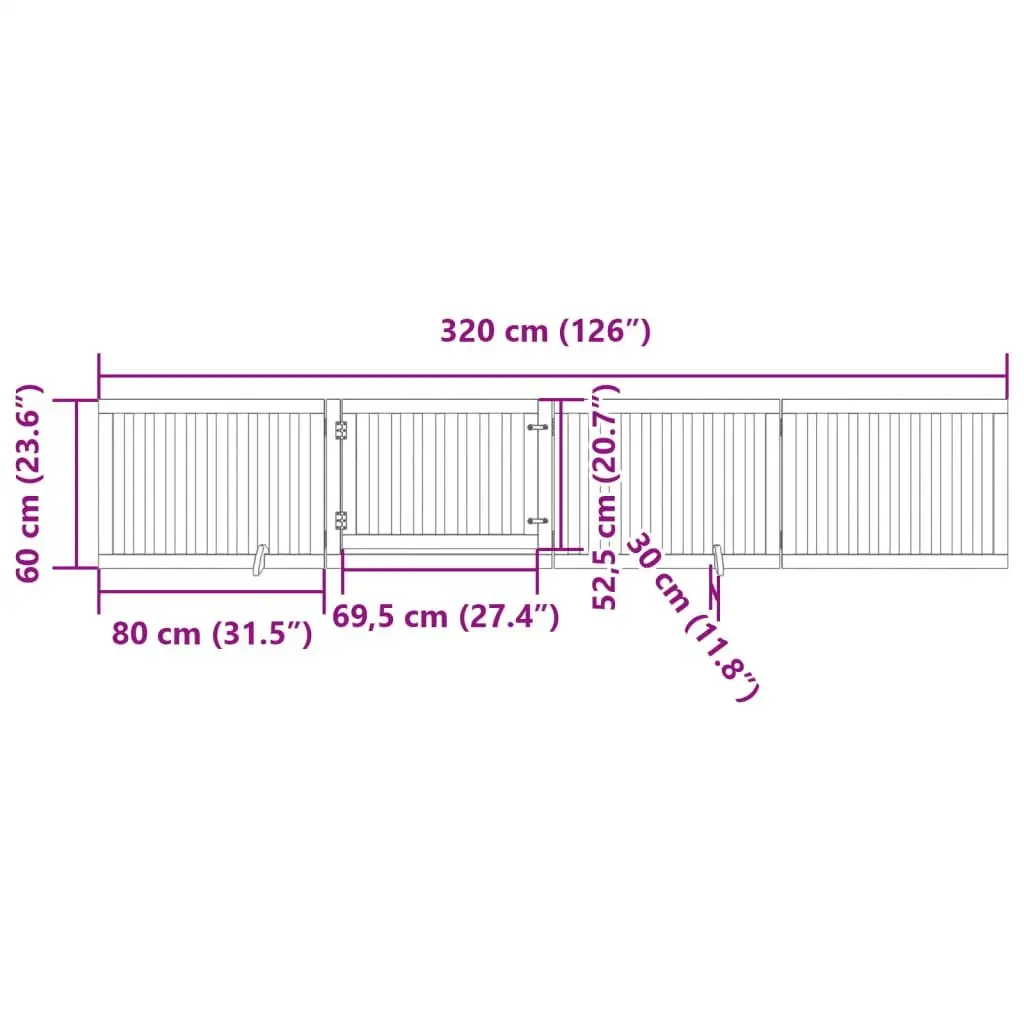 Dog Gate Foldable 4 Panels 320cm Poplar Wood Pet Safety Barrier Door Lock