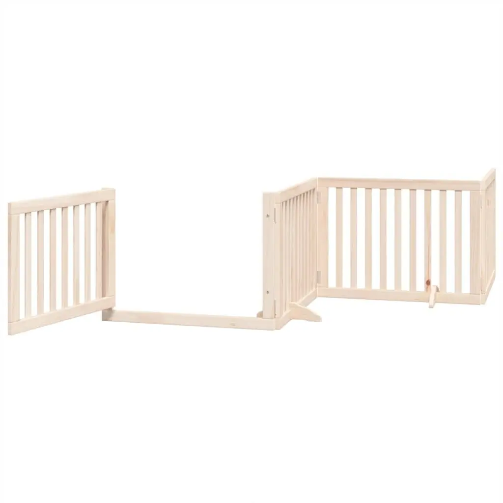 Dog Gate Foldable 4 Panels 320cm Poplar Wood Pet Safety Barrier Door Lock