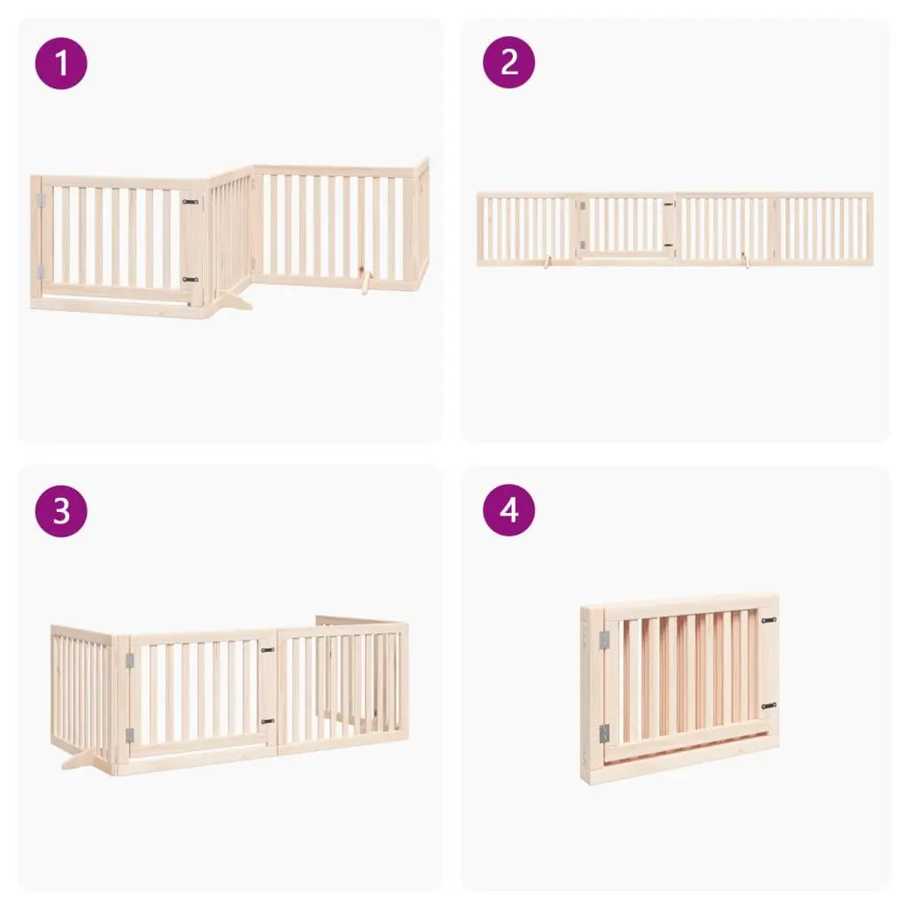 Dog Gate Foldable 4 Panels 320cm Poplar Wood Pet Safety Barrier Door Lock