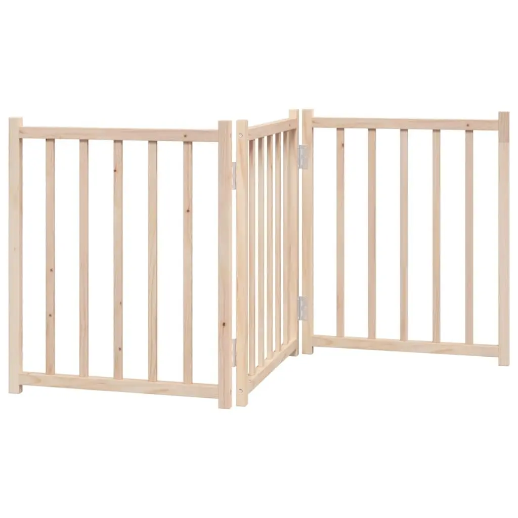 Dog Gate Foldable 3 Panels 150 cm Solid Wood Fir Pet Safety Barrier for Living Room Kitchen Stairs Doorways