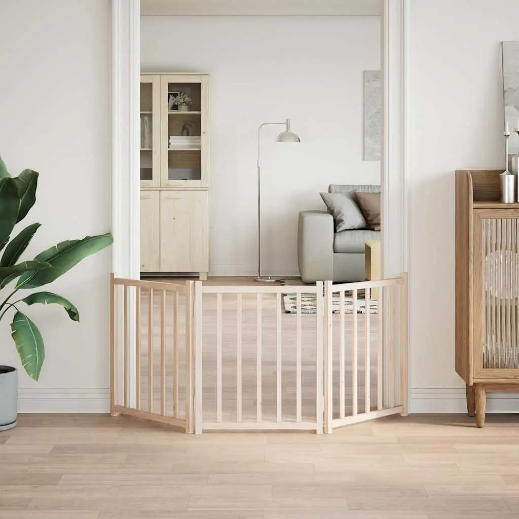 Dog Gate Foldable 3 Panels 150 cm Solid Wood Fir Pet Safety Barrier for Living Room Kitchen Stairs Doorways