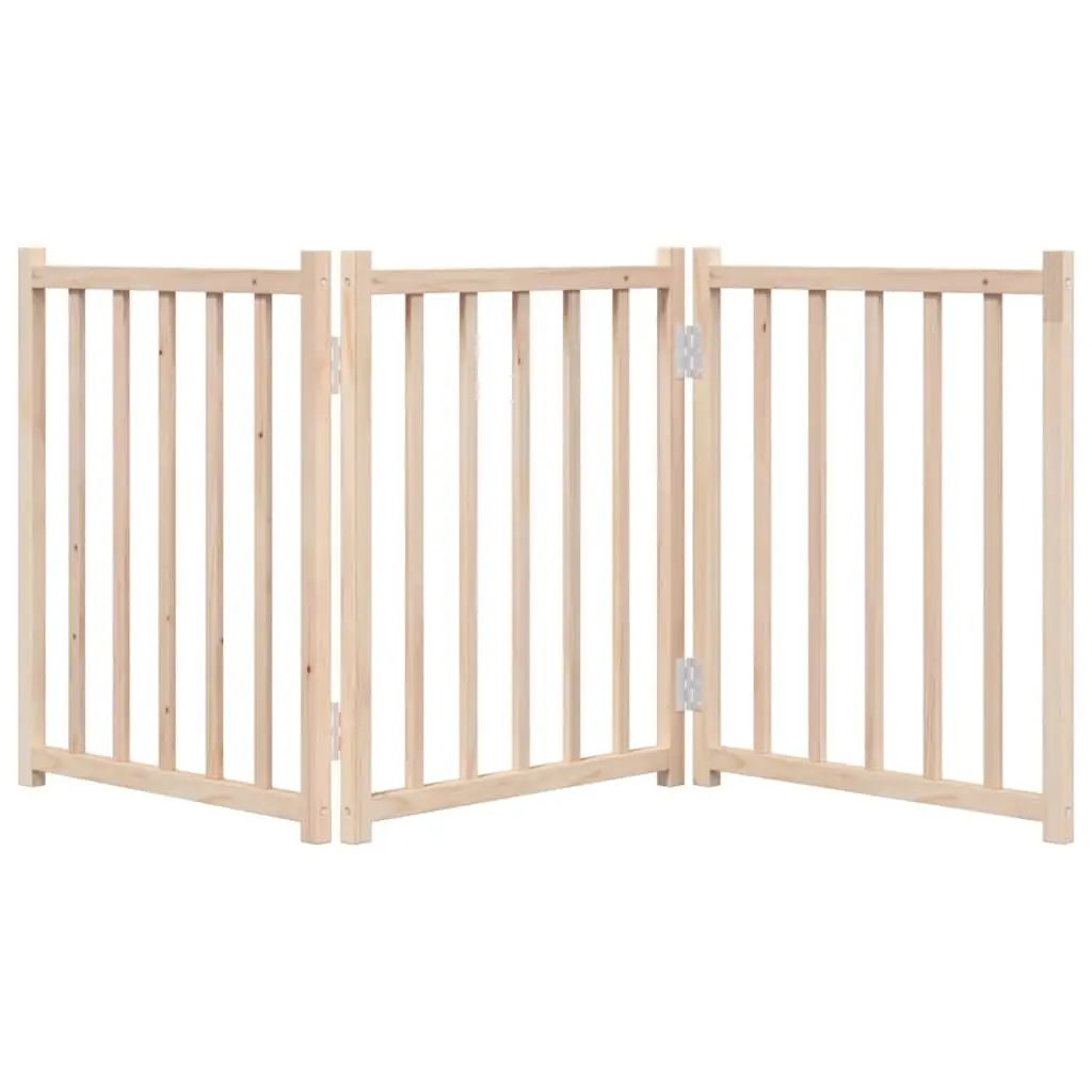 Dog Gate Foldable 3 Panels 150 cm Solid Wood Fir Pet Safety Barrier for Living Room Kitchen Stairs Doorways
