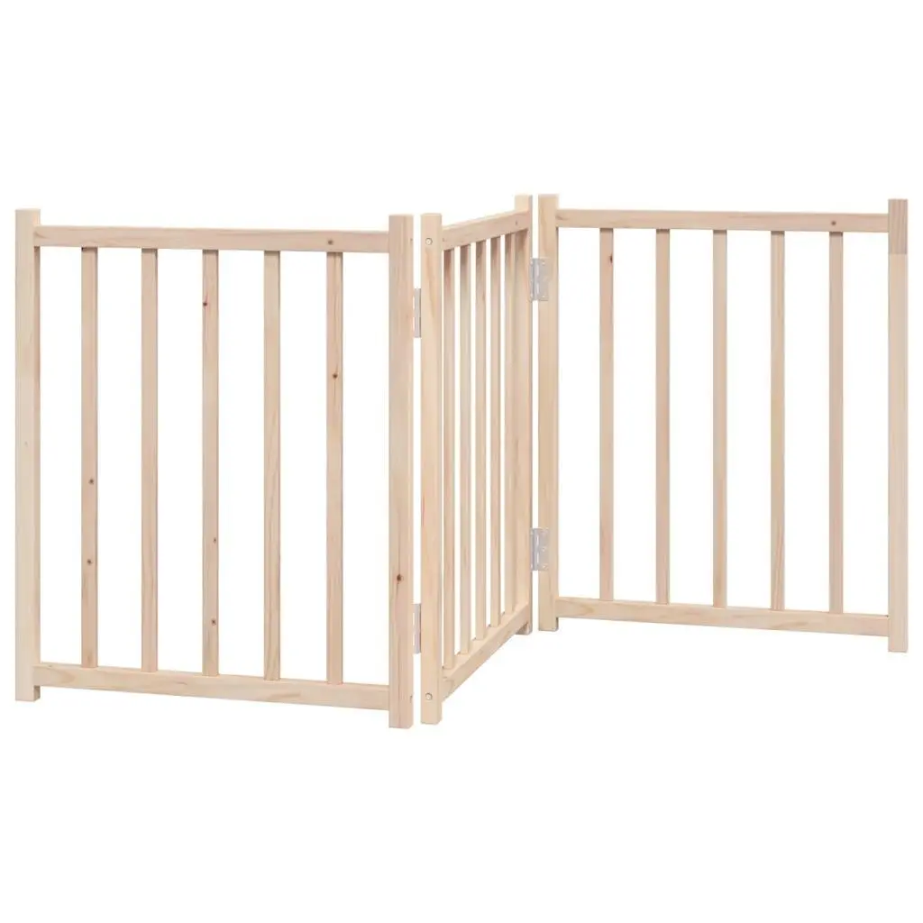 Dog Gate Foldable 3 Panels 150 cm Solid Wood Fir Pet Safety Barrier for Living Room Kitchen Stairs Doorways