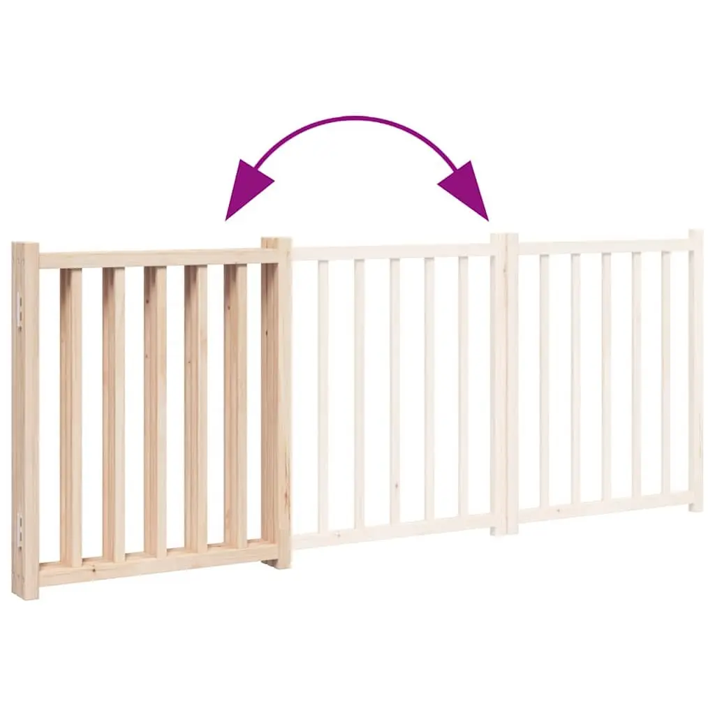 Dog Gate Foldable 3 Panels 150 cm Solid Wood Fir Pet Safety Barrier for Living Room Kitchen Stairs Doorways