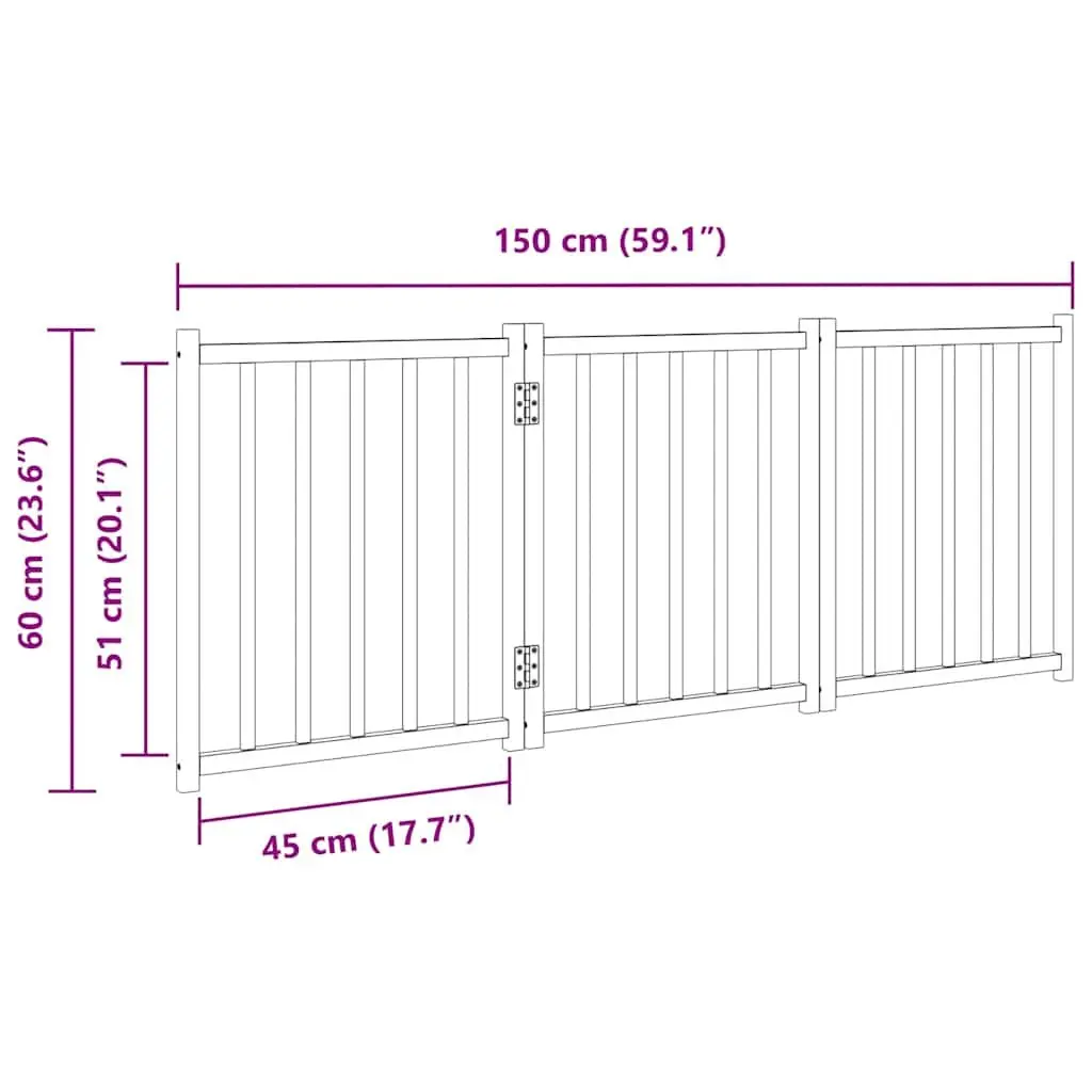 Dog Gate Foldable 3 Panels 150 cm Solid Wood Fir Pet Safety Barrier for Living Room Kitchen Stairs Doorways