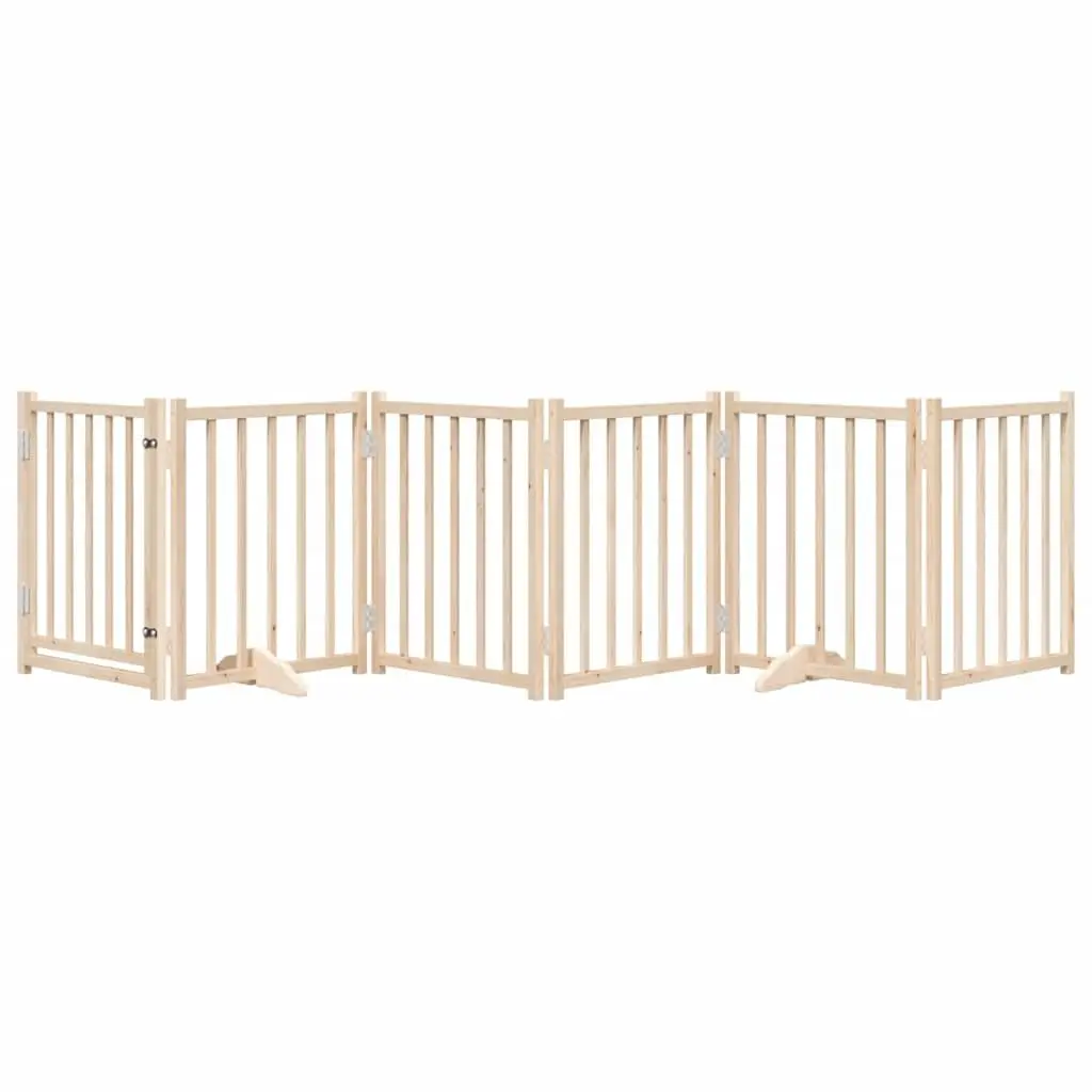 Dog Gate with Door Foldable 6 Panels 300 cm Solid Wood Pet Enclosure Barrier
