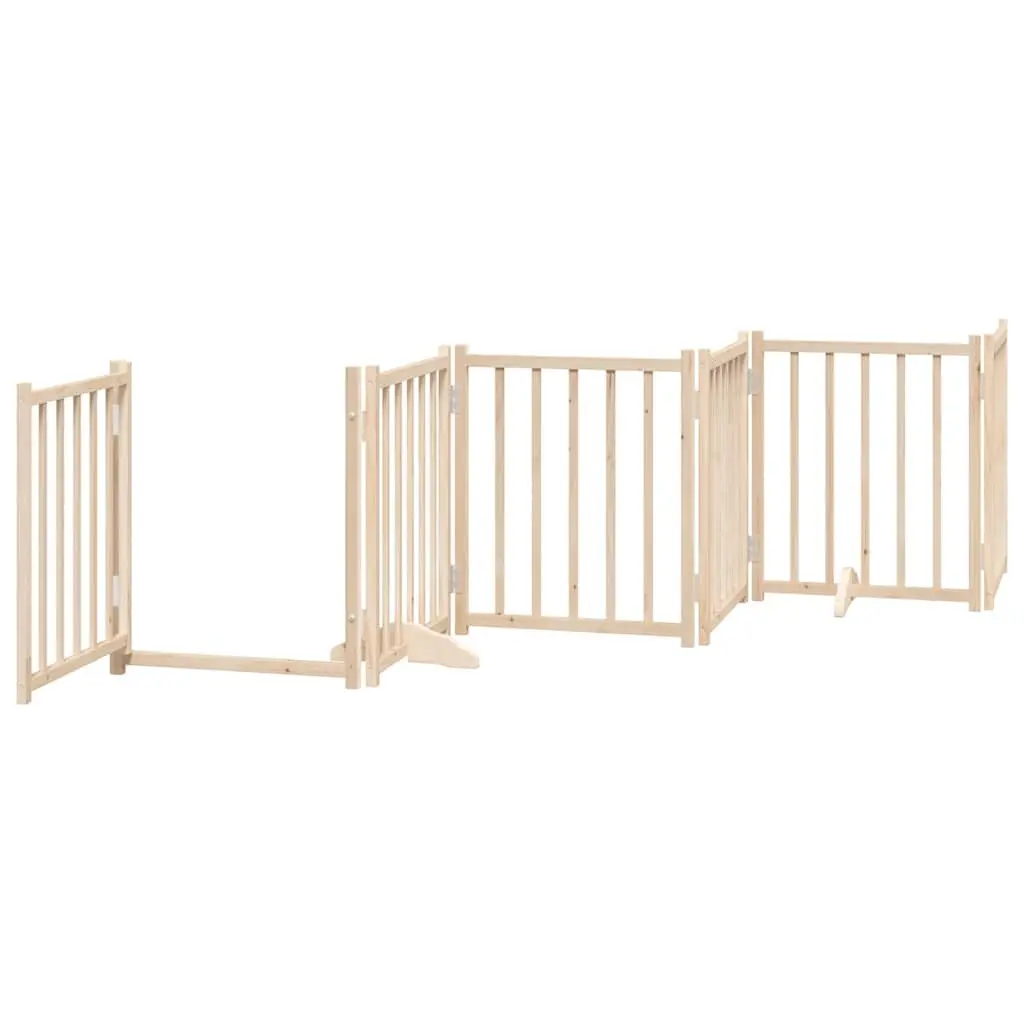 Dog Gate with Door Foldable 6 Panels 300 cm Solid Wood Pet Enclosure Barrier