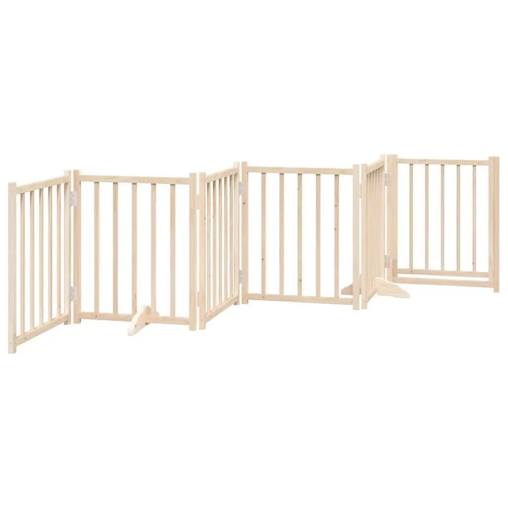 Dog Gate with Door Foldable 6 Panels 300 cm Solid Wood Pet Enclosure Barrier