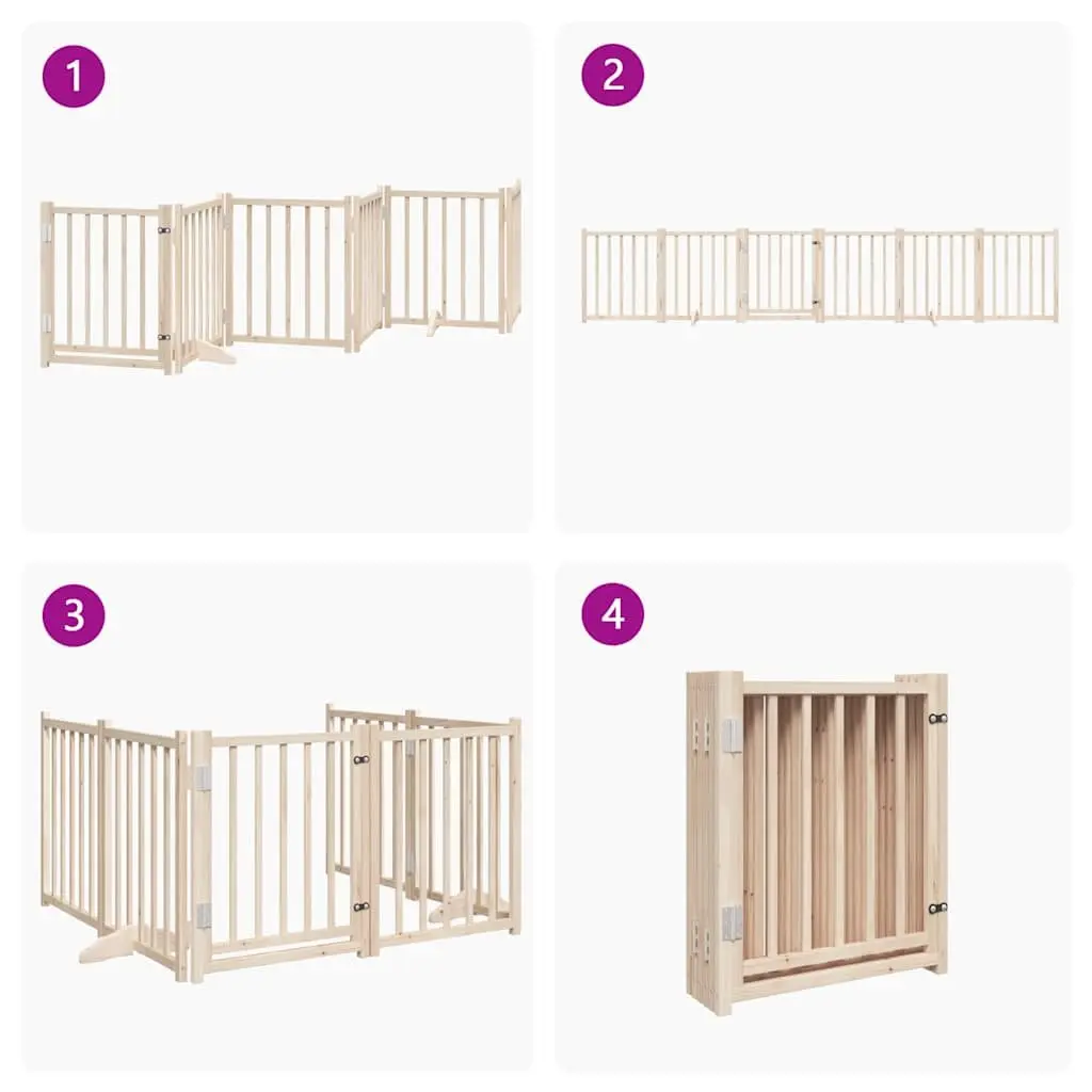 Dog Gate with Door Foldable 6 Panels 300 cm Solid Wood Pet Enclosure Barrier