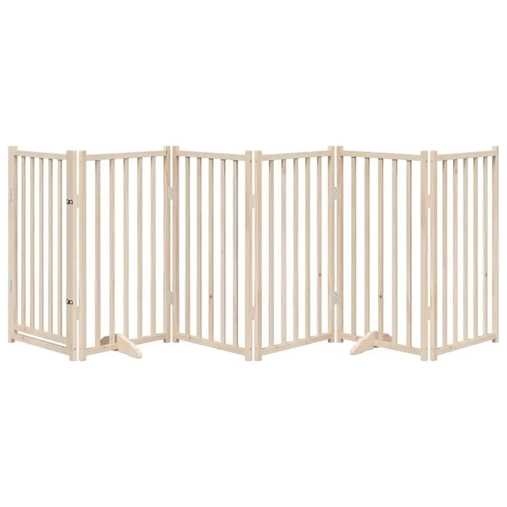 Dog Gate Foldable 6 Panels 300cm Solid Wood Pet Safety Barrier Door Locks
