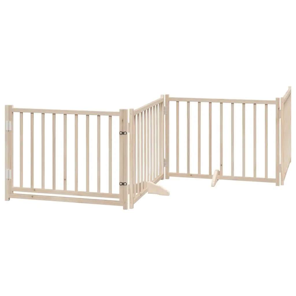 Dog Gate Foldable 4 Panels 320cm Solid Wood Fir Pet Safety Barrier Door Lock