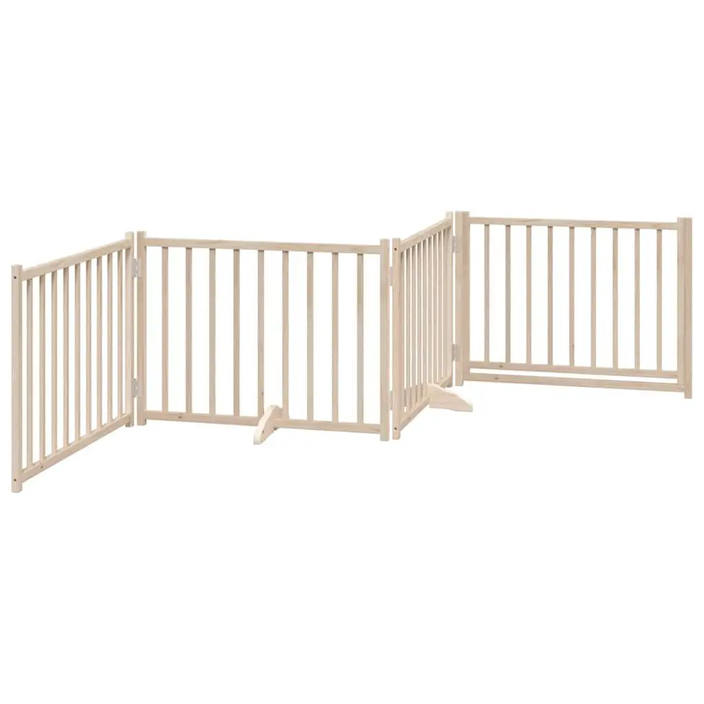 Dog Gate Foldable 4 Panels 320cm Solid Wood Fir Pet Safety Barrier Door Lock